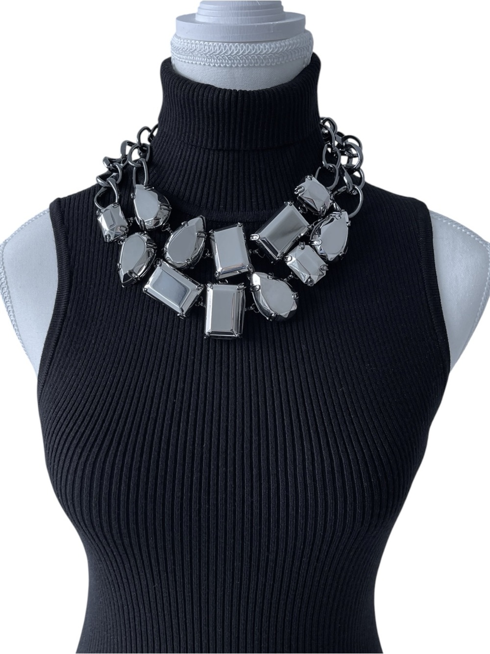 BCBGMaxAzria Black and Gunmetal Statement Gem Necklace